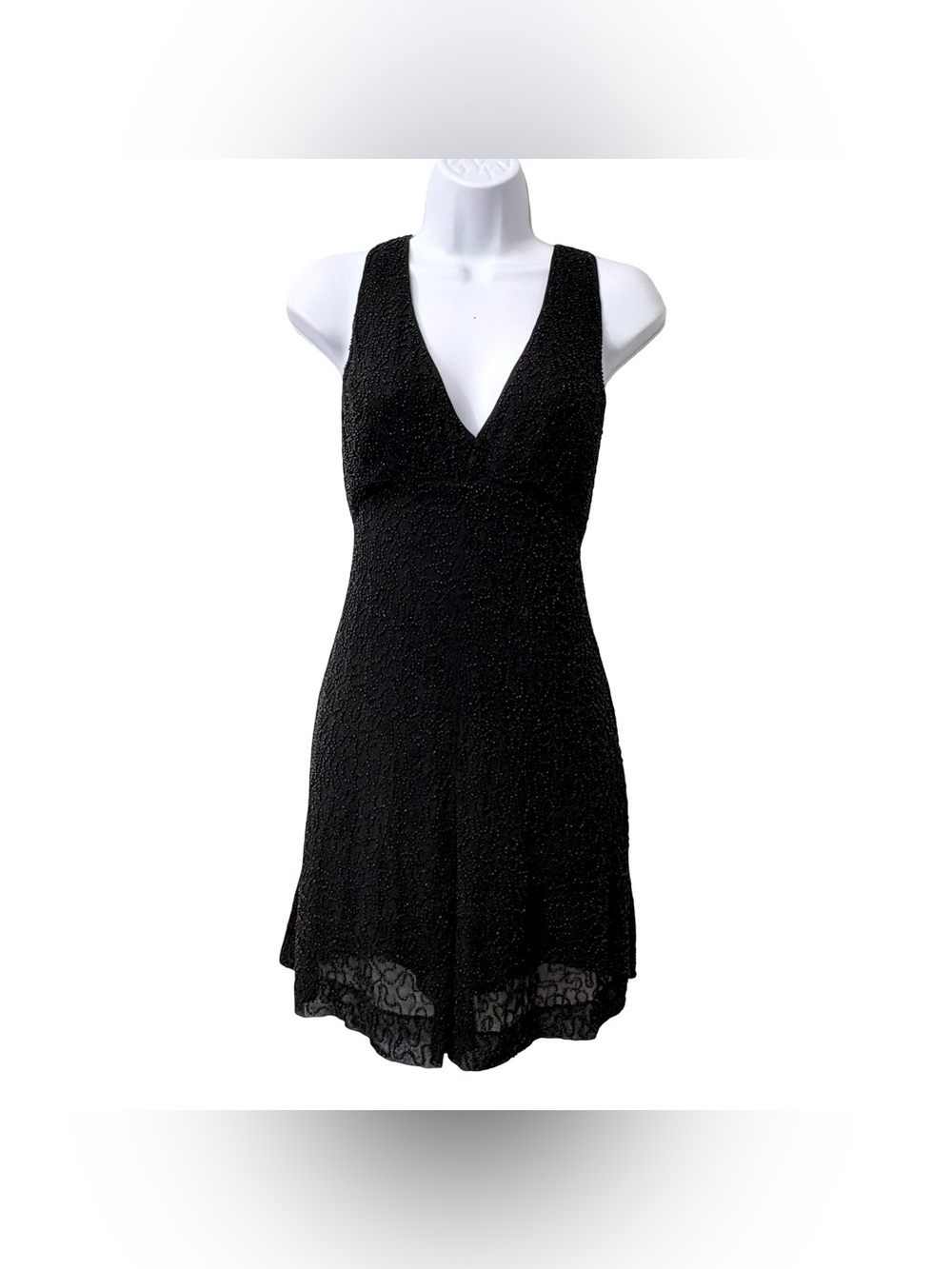 French Connection Black Full Beaded Halter Romper V Neck Size 6